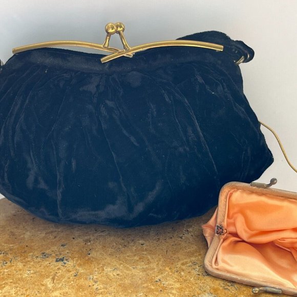 Vintage Black Velvet Purse with Coin Purse Small Cute Sling Shoulder Bags Wallet - Picture 9 of 9